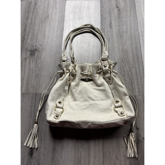 Elliott Lucca Handbags - Vintage Elliott Lucca Leather White Top Handle Tassel Purse